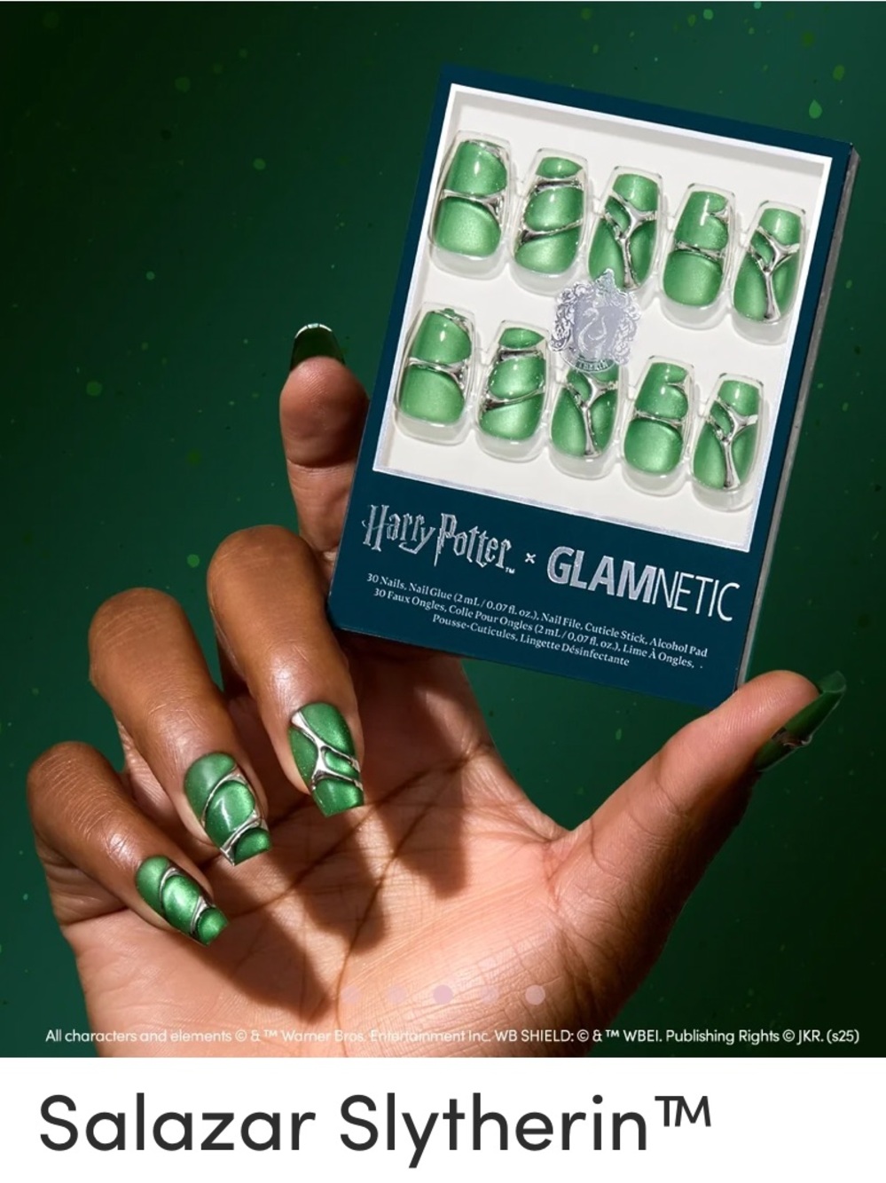Harry Potter x GLAMNETIC Slytherin Green Metallic Press-On Nails